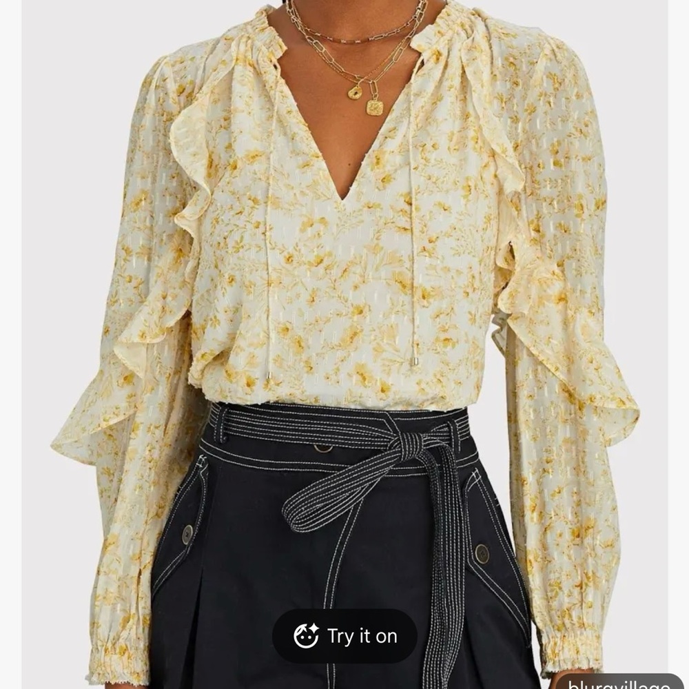 Intermix Floral Ruffle Blouse - Cream and Yellow